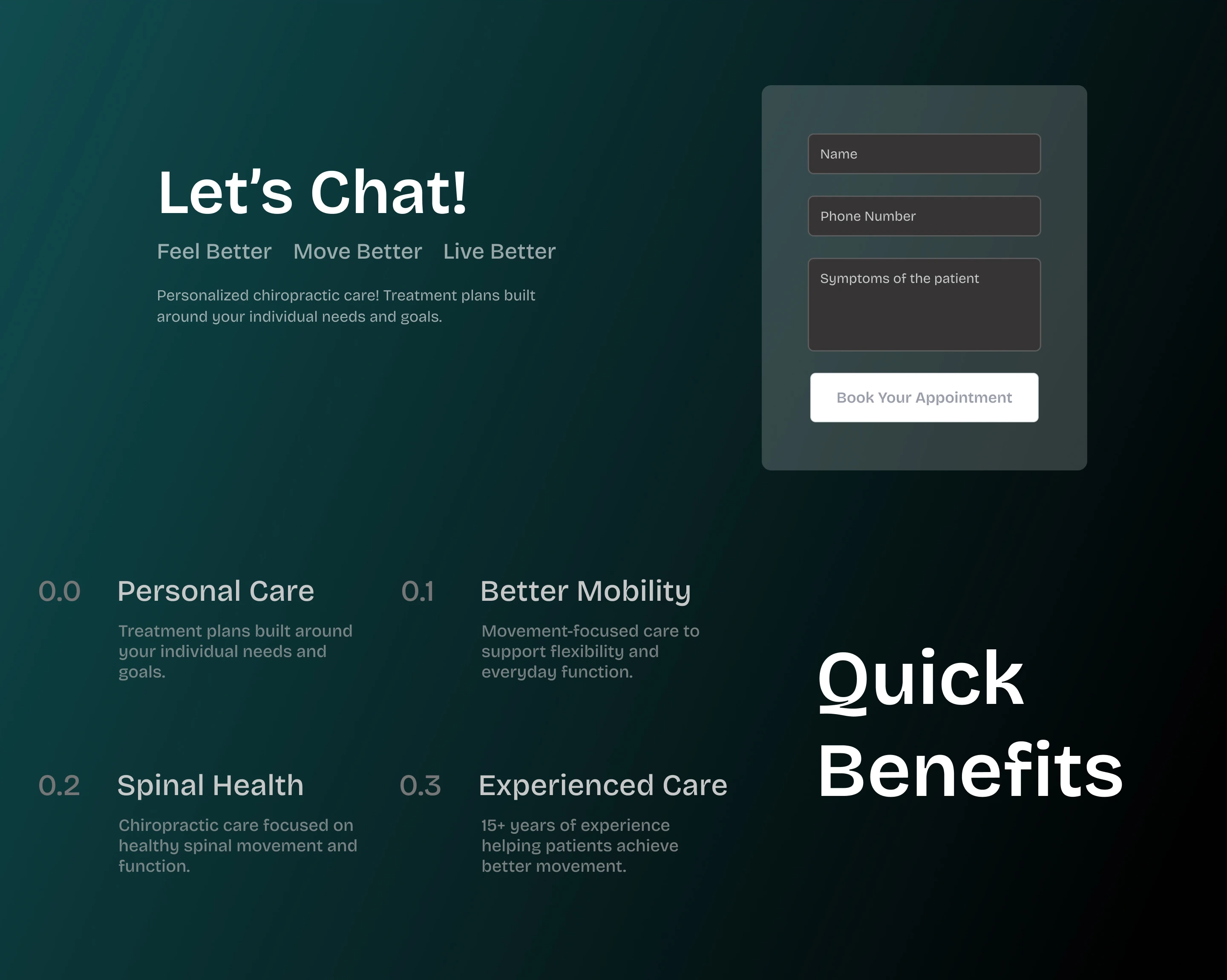 Chiropractor Web Design Dark Theme